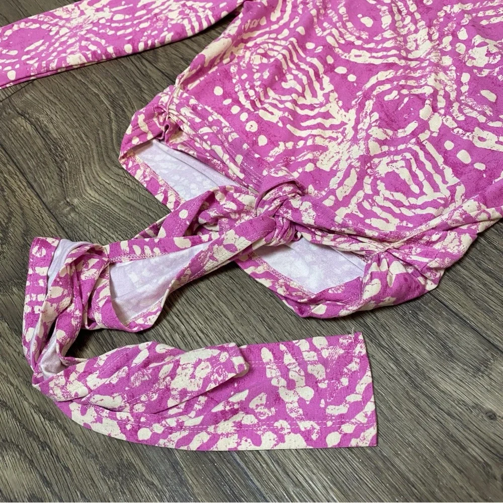 Anthro Daily Practice Pink Printed Crop Wrap Top